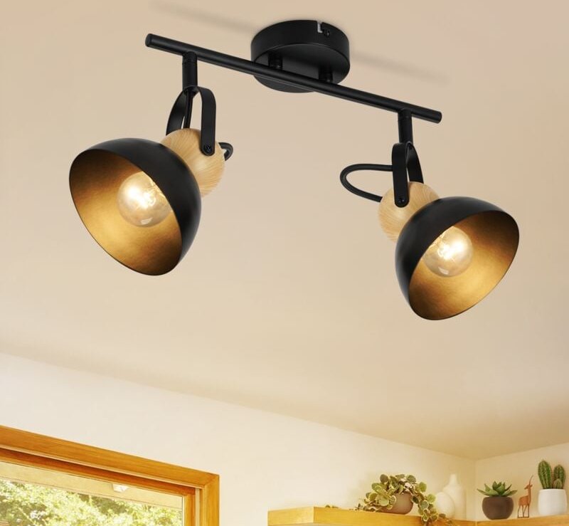Deckenstrahler Vintage Schwarz Deckenlampe: 2 Flammig Retro Strahler E27 Flurlampe Schwenkbar 350° Metall Deckenspots In...