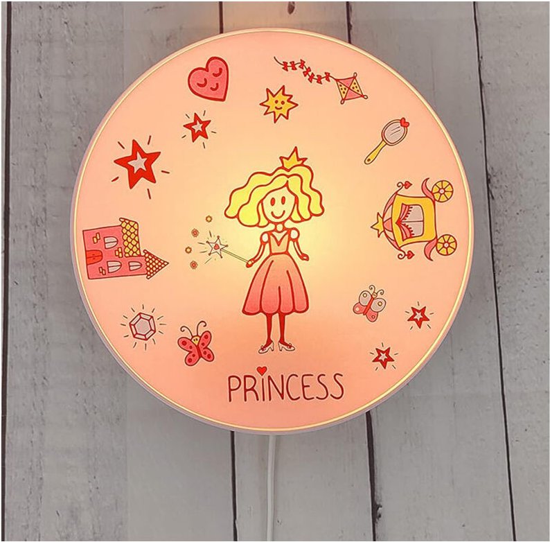 Led Wandleuchte für Kinderzimmer mit Motiv Prinzessin, Schalter & Stecker ø 25cm