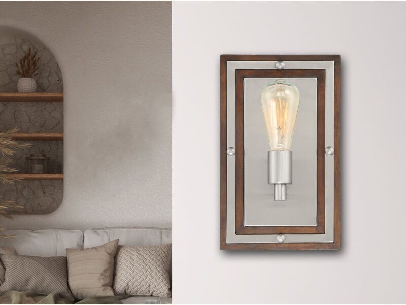 Rustikale led Wandleuchte aus Holz und Metall, Höhe 32cm