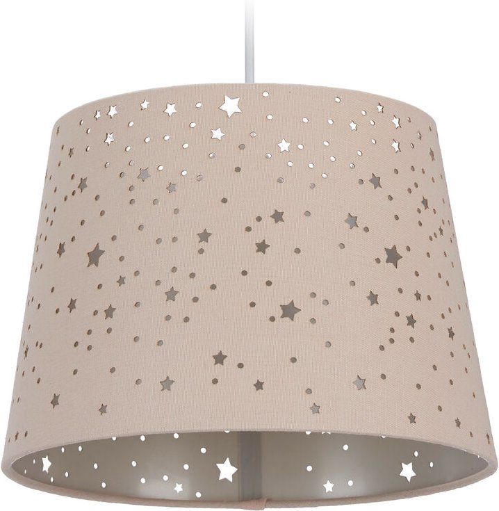 Kinderzimmerlampe Sterne, hängende Schirmlampe für Mädchen, Sternenhimmel Motiv, E27, runder Stoffschirm, rosa - Relaxda...