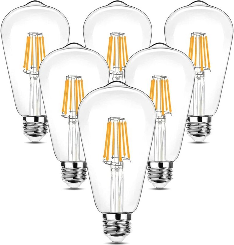Vintage LED Edison Glühbirne, 90-265V 6W (Glühlampe entspricht 60W) E27 Glühbirne, 600LM 2700K warmweiße LED, ST64 Retro...