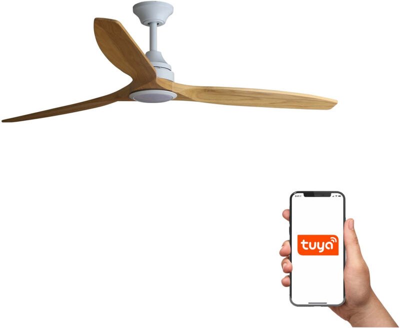 Faro Alo Großes 3-Flügel-Mattweiß, Holz mit Licht 2700 - 4000 - 6500 k Tuya Smart System