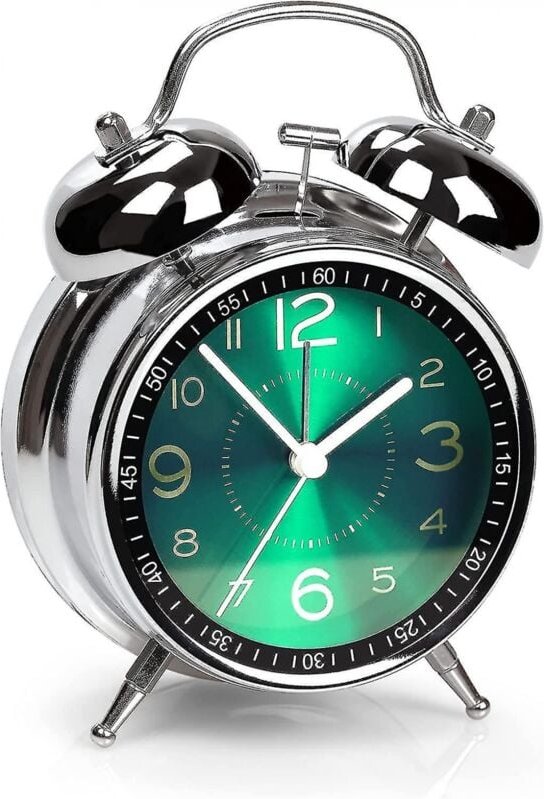 BEBUSINGOTO Super leistungsstarker Wecker für Tiefschläfer, 4-Zoll-Retro-Doppelglocke, geräuschlos, kein Ticken, Quarzwe...