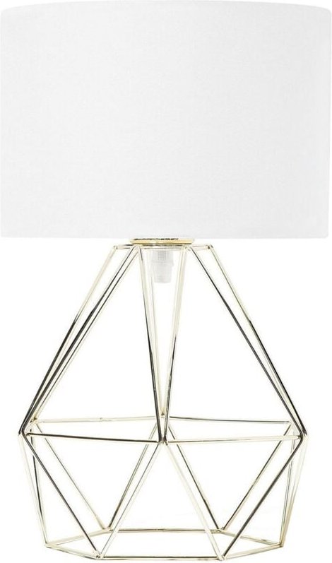 Beliani - Tischlampe Gold Metall 35 cm Stoffschirm Weiß Lampenfuß Diamantform Kabel mit Schalter Modernes Design