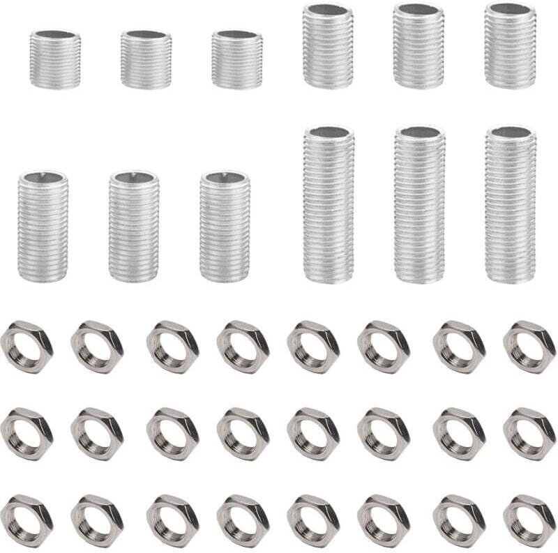 36 Stück Lampenrohrverschraubungen mit M10-Endkappen, 2 cm, 3 cm, 4 cm, 5 cm Länge und M10-Muttern, verzinkt