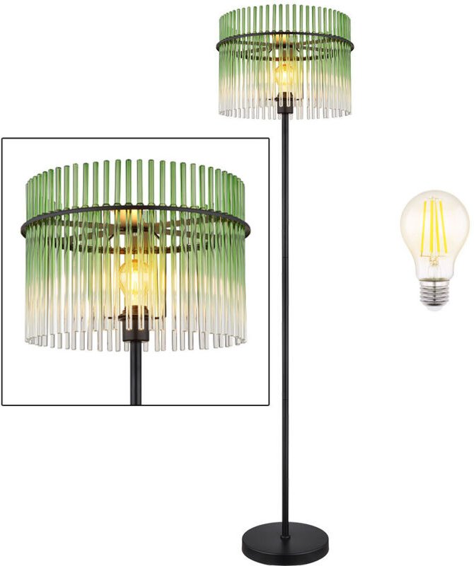 Led Stehlampe Stehleuchte Deckenfluter Wohnzimmerlampe grün schwarz Glasstäbe, Metall, 7W 806lm warmweiß, DxH 38 x 152 c...