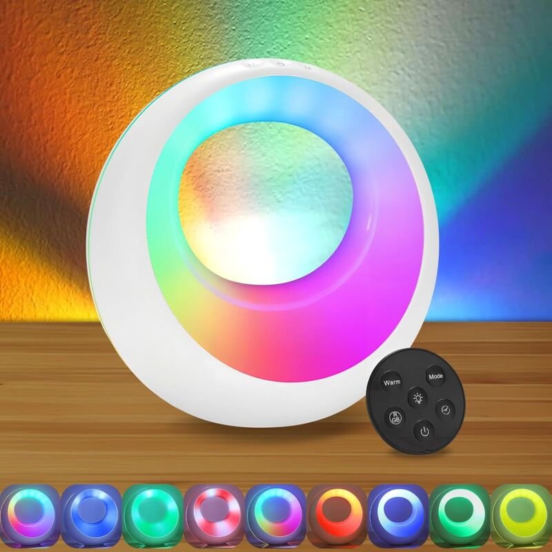 Nachttischlampe Touch Dimmbar Rund mit Fernbedienung, Led Tischlampe Kabellos mit RGB Farbwechsel, Baby Nachtlicht Kinde...