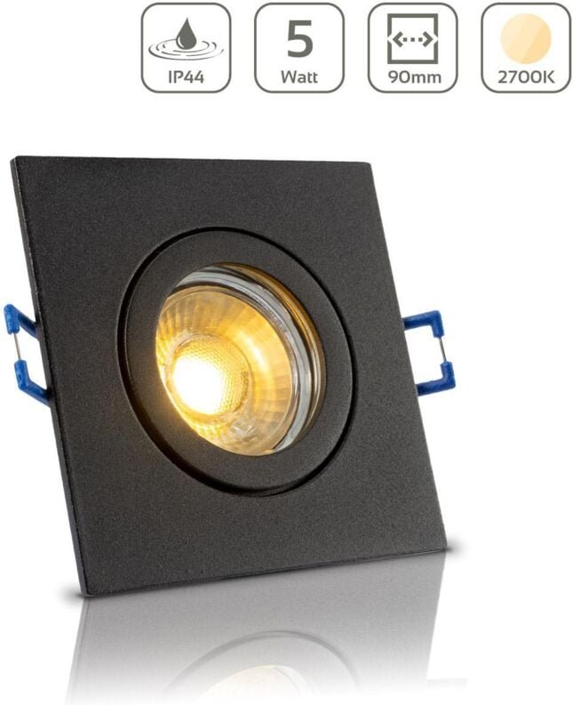 Einbauspot IP44 eckig - Farbe: Schwarz - LED Leuchtmittel: GU10 5W warmweiß