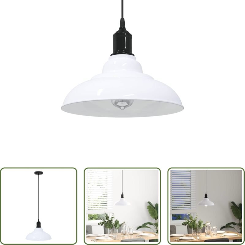vidaXL Metallleuchte - Pendelleuchte Höhenverstellbar E27 Weiß Glänzend Ø 31 cm Metall