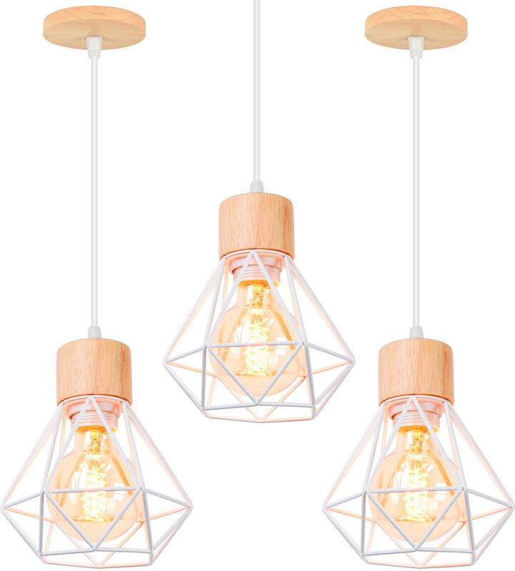 3er Pendelleuchte, Kronleuchter im Industri Stil, Antik Hängelampe mit Ø16cm Mini Diamant-Form Käfig E27 Halter für Wohn...