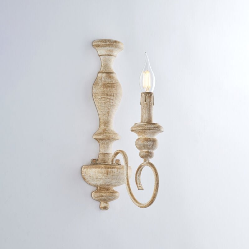 Cascina – Weiße und taubengraue Wandleuchte aus Holz und Eisen, 1 Licht .13 – P.21 – BL265-AP1-BT - Bonetti Illumina