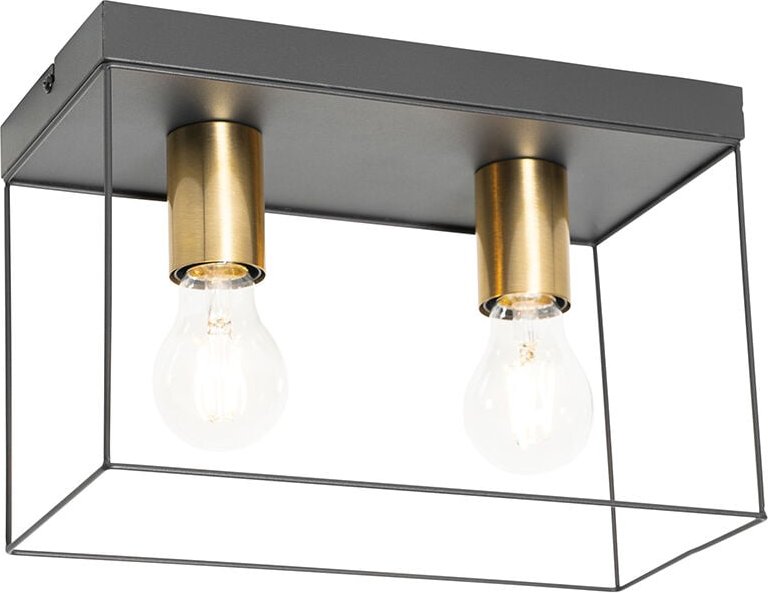 Minimalistische Deckenlampe Schwarz mit Gold 2-flammig - Kodi