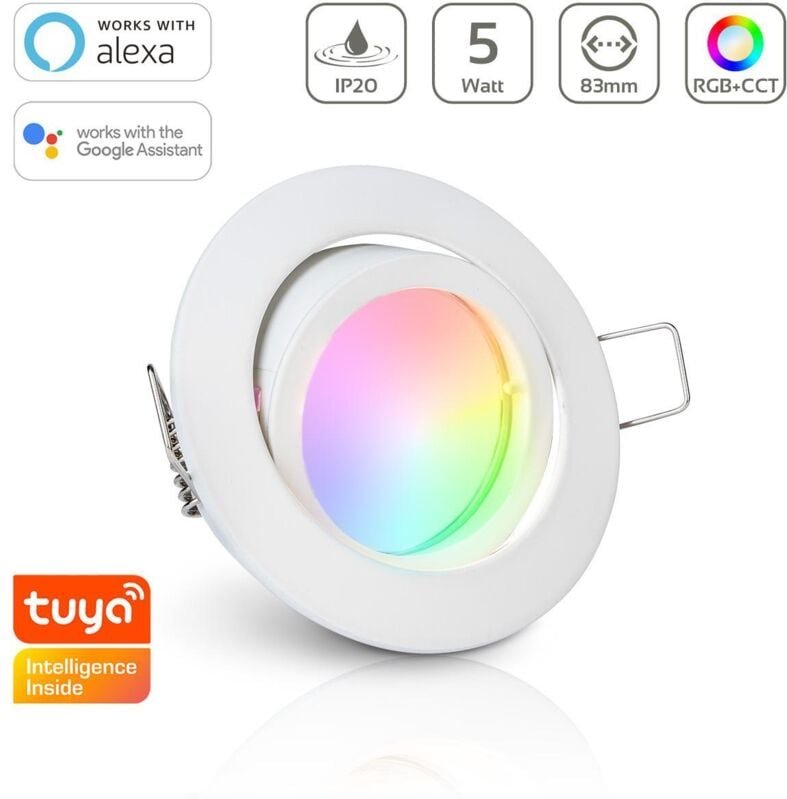 Einbauspot IP20 rund schwenkbar Bajonettverschluss - Farbe: Weiß - LED Leuchtmittel: GU10 5W RGB+CCT Smart Tuya