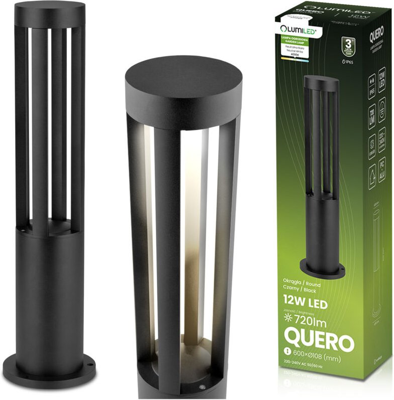Gartenleuchte für den Außenbereich, stehend, 12 W LED, 4000 K, QUERO, 60 cm, LUMILED