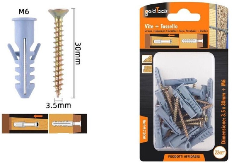 Trade Shop - SET 22 PEZZI VITI VITE 3.5X30 MM + TASSELLI MIT ALET TASSELLO M6 FISCHER 57206 -