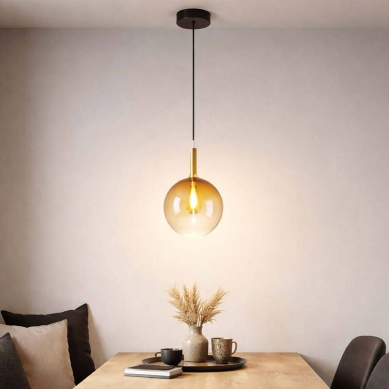 Hängelampe Hängeleuchte Pendellampe Esszimmerleuchte LED Glaskugel messing, Metall, LED 3,5W 350Lm warmweiß, DxH 18x120c...