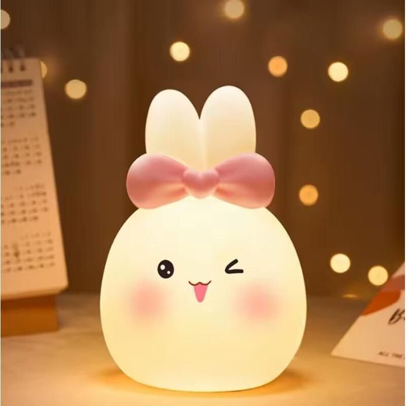 Rosa Silikon/ABS Wiederaufladbare Nachtlampe Hase - Multicolor LED, Sanfte Touch-Lampe - Kinderzimmer Dekoration, Origin...