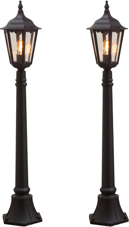 2er-Set schwarze Wegeleuchten firenze, E27, Aluminium, inkl. Pfahl und Fundament