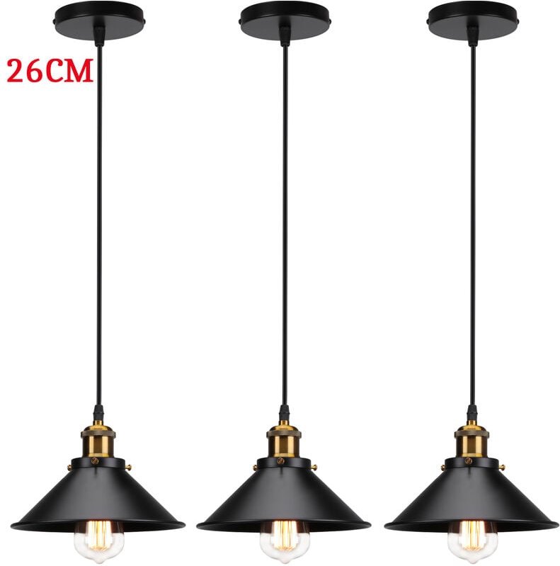 Pendelleuchte Edison Hängelampe mit Ø26cm Regenschirm Lampenschirm Eisen Art Lampe für Loft Esszimmer Wohnzimmer Schwarz...