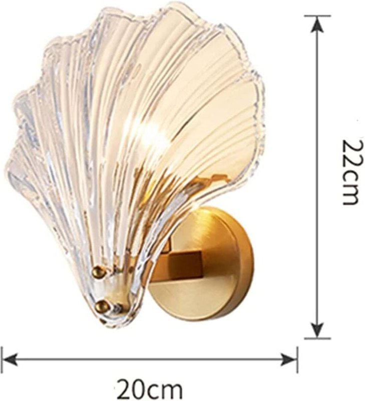 Moderne Wandleuchte mit Kristall-Muschelschirm, Wandlampe mit Messing-Metallhalterung, Glas-Wandleuchte für Schlafzimmer...