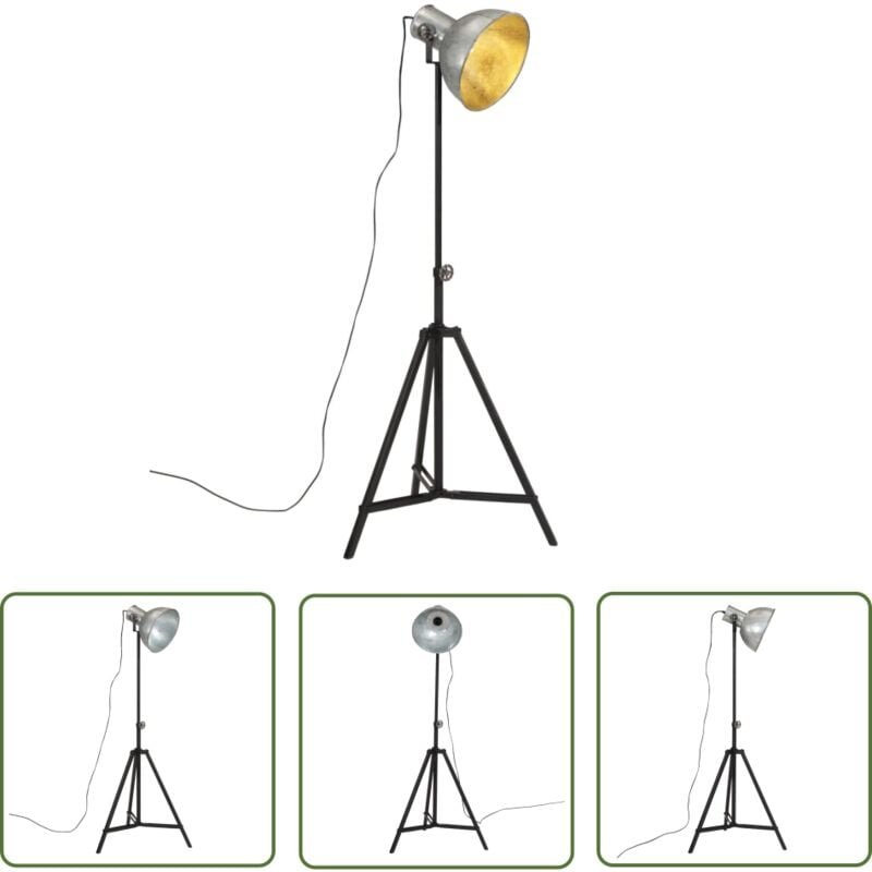 The Living Store - Stehleuchte 25 w Vintage-Silber 61x61x90/150 cm E27 - Industrielampen - Stehlampe - Wohnzimmerstil - ...