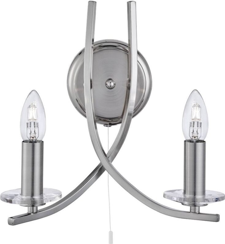 Thumbnail - Searchlight Ascona - 2 Licht Innenglas Kerze Wandleuchte Satin Silber, E14
