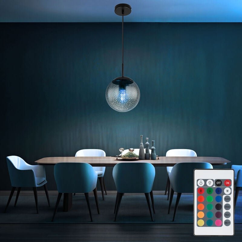 Hängeleuchte dimmbar mit Fernbedienung Pendelleuchte Esstisch Rauchglas Hängelampe Glas Retro, rgb Farbwechsel, Sternen-...