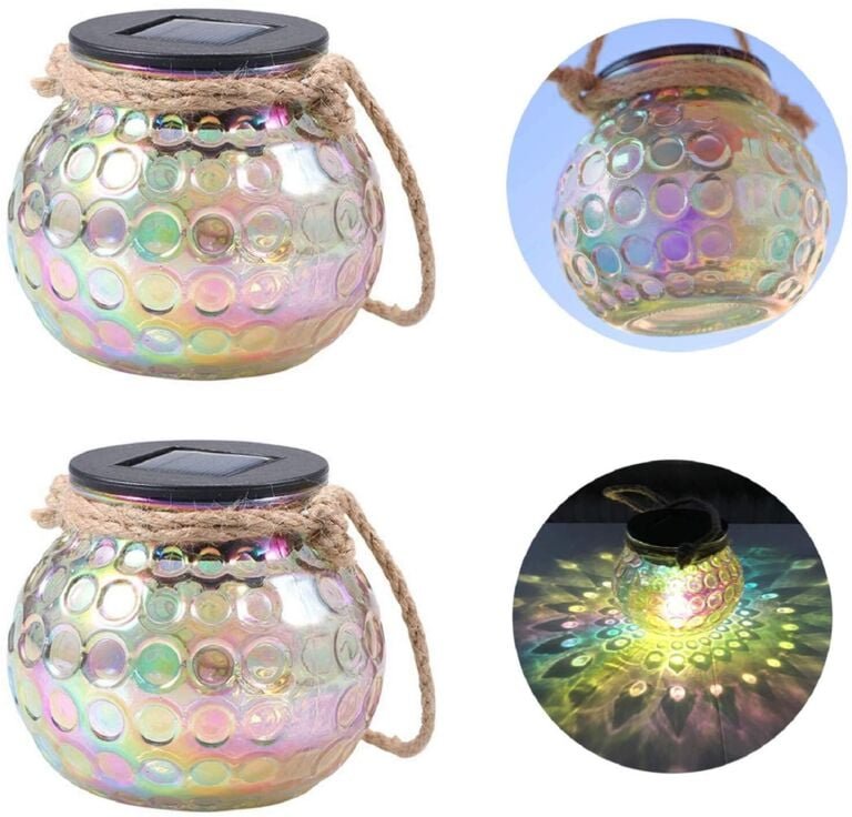 2er-Pack Solarlaternen zum Aufhängen im Freien, solarbetriebene Glas-Tischlampen, IP65 wasserdicht, für Terrasse, Verand...