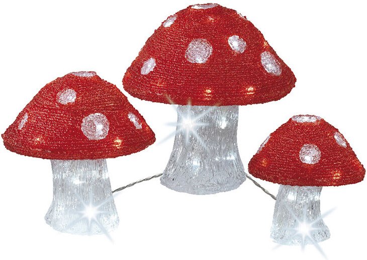 Satz von 3 Acryl-Pilz-Figuren außen 25cm/20cm/18cm