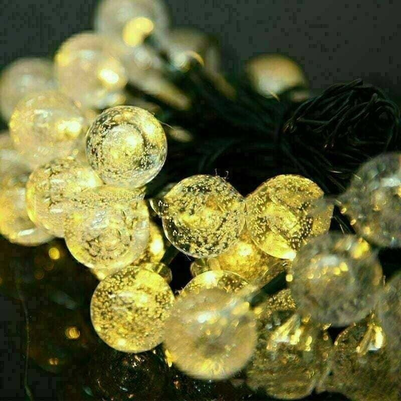 Guirlande Solaire Extérieure, 6.5m 30 LED Guirlande Lumineuse Boules Cristal avec 8 Modes d'éclairage Lumière Décoration...