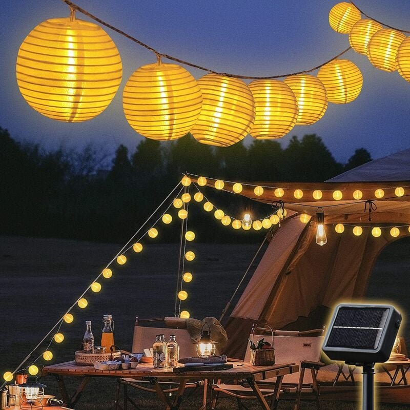 Solar Lichterkette Lampion Außen Camping Solar Lampions Außen Wetterfest, 8 Modi Solar Lichterkette Laternen für Garten ...