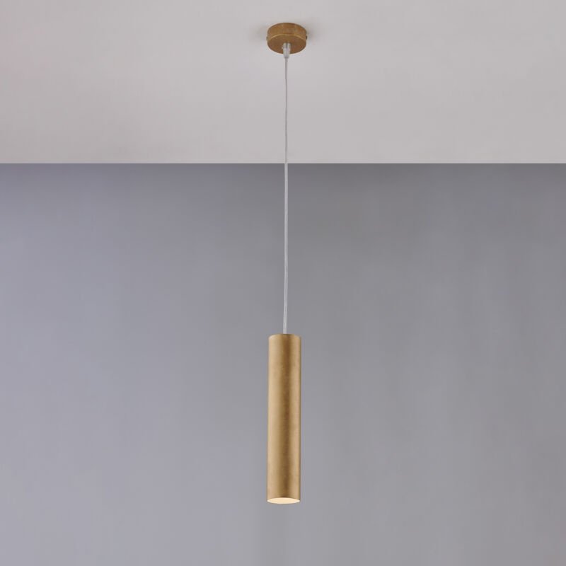 Sospensione in ferro laccato bianco GU10 con decorazione oro antico con cavo elettrico regolabile 1 luce H.30 - max 100 ...