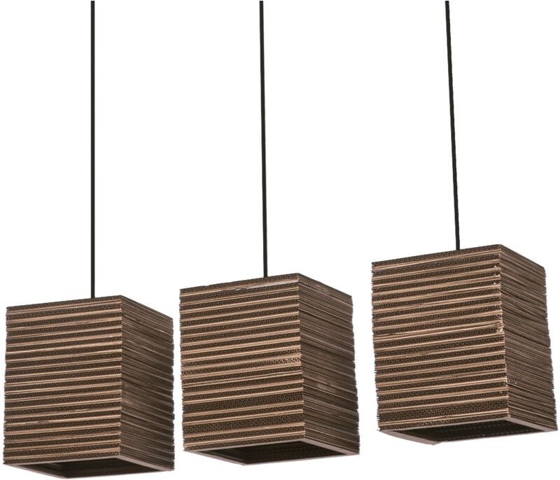 Pendelleuchte 3-flammig Decor Cardboard Square braun aus Wellpappe, E27, 830 mm Länge, Leuchtenschirm aus recyceltem Mat...