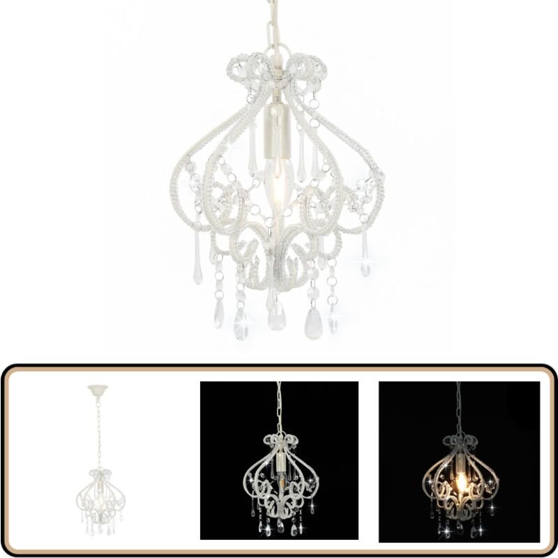 Vidaxl - Deckenleuchte mit Perlen Weiß Rund E14 - Dekorleuchte - Kristallleuchte - Pendelleuchte - Wohnzimmer Deko - Sch...