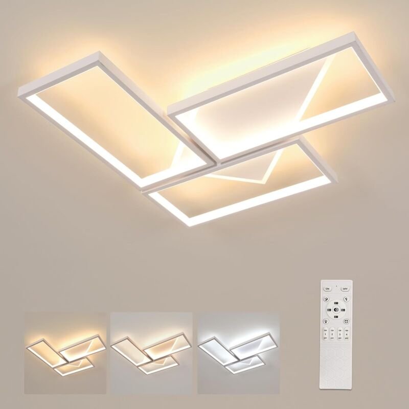 COMELY Moderne geometrische LED-Deckenleuchte, sandfarben, 51 x 51 x 6,5 cm, 56 W, dimmbar 3000–6500 K (einstellbares Li...