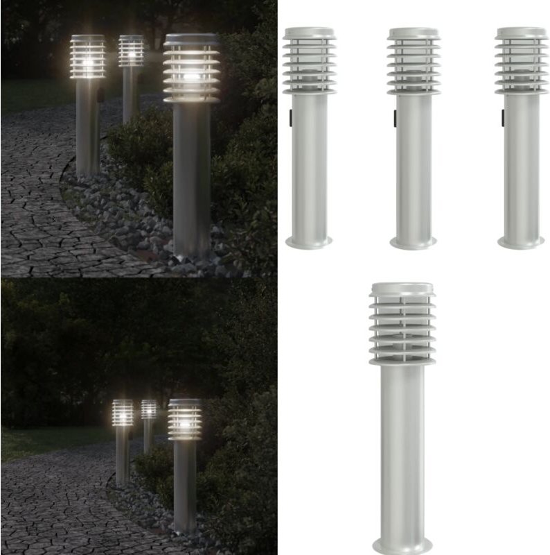Wegeleuchten mit Steckdose 3 Stk. Silbern 60 cm Edelstahl - Gartenlampe - Außenstehleuchte - LED-Lampe - Edelstahl Lampe...