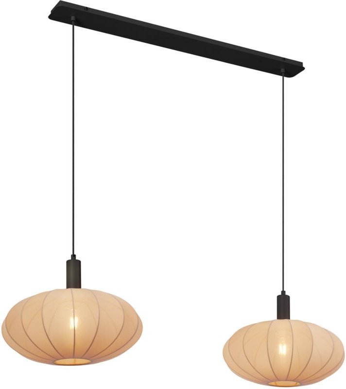 Japandi-Hängelampe schwarz mit braunem Stoffschirm 2-flammig - Bida