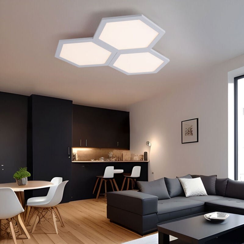 Globo - led Deckenleuchte Deckenlampe eckig Schlafzimmerleuchte 3 flammig, modern Metall weiß opal, 1x led 36W 2160Lm 30...