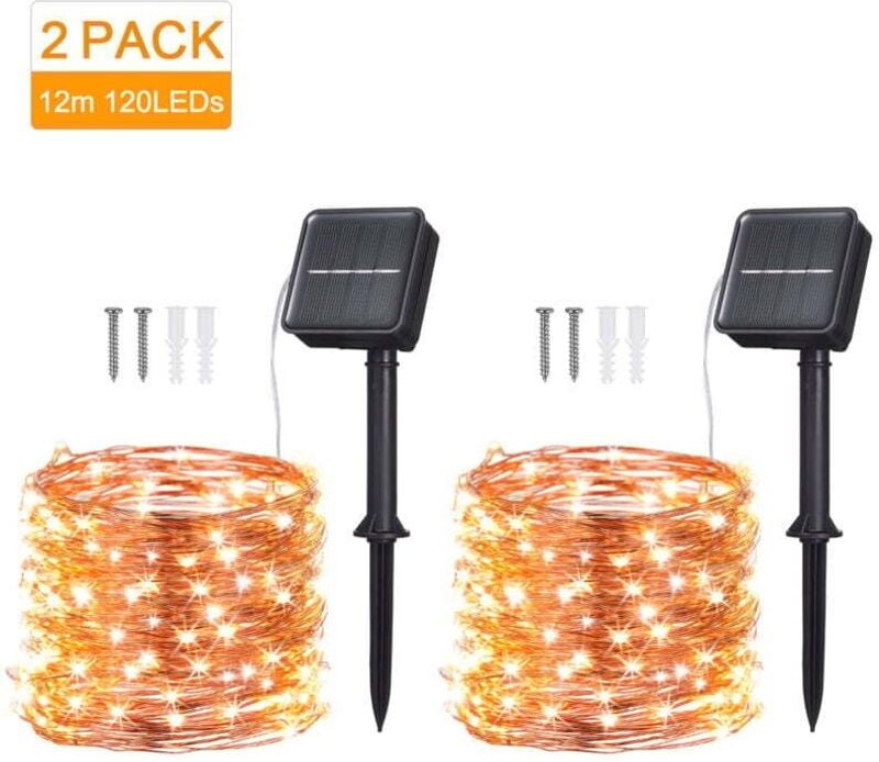Ulisem 2er-Pack Solar-Lichterketten für den Außenbereich, 12 m, 120 LEDs, Solar-Lichterkette für den Außenbereich, wasse...