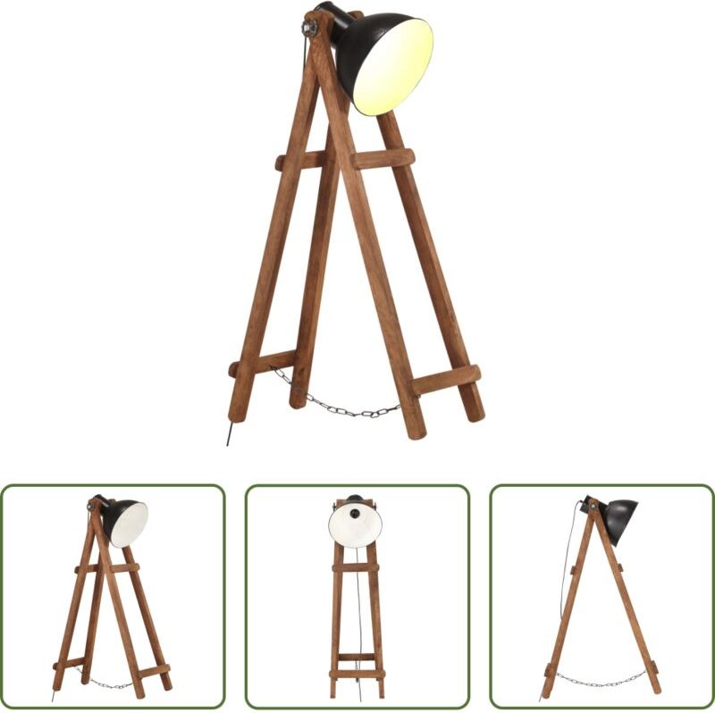 Holzlampe - Stehlampe Schwarz Mango Massivholz E27