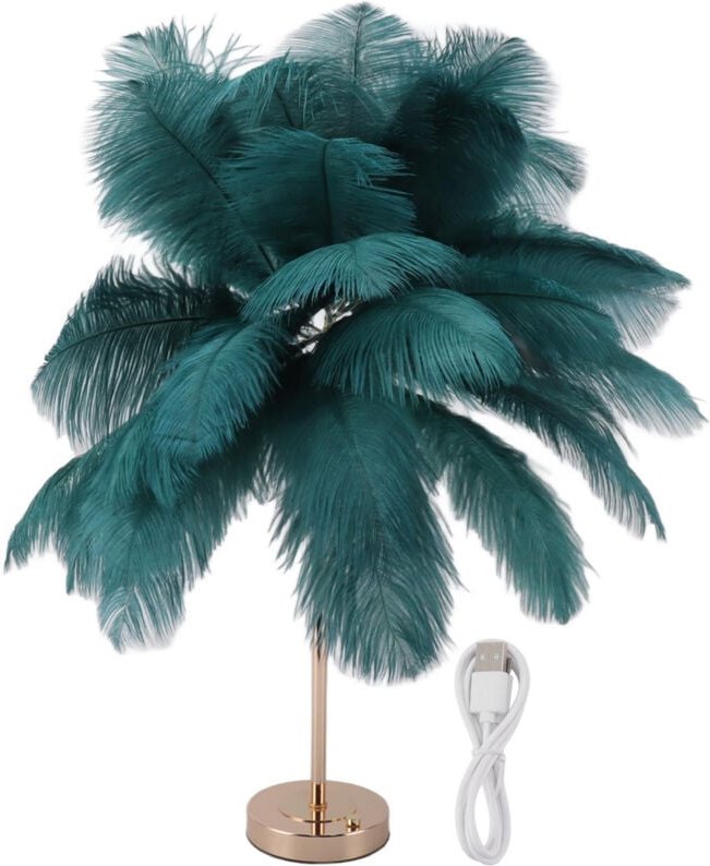 Eosnow Dekorative Tischlampe 30pcs Federn USB wiederaufladbare helle Touch -Steuerungstisch in Batterie dunkelgrün einge...
