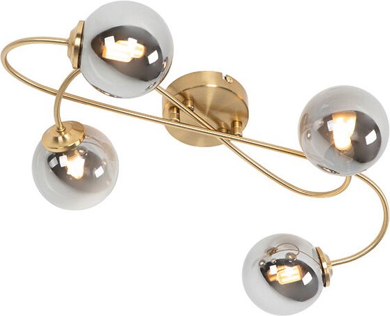 Moderne Deckenleuchte Gold 4-Licht mit Rauchglas - Athen