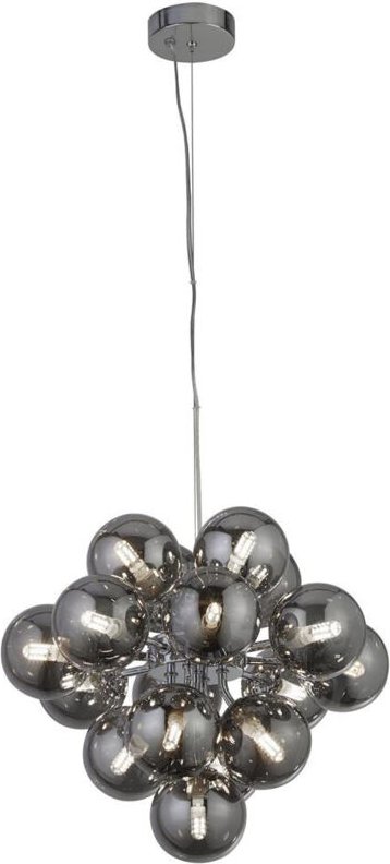 Pendelleuchte Hängelampe Deckenleuchte Wohnzimmerlampe Rauchglas Chrom D 41 cm