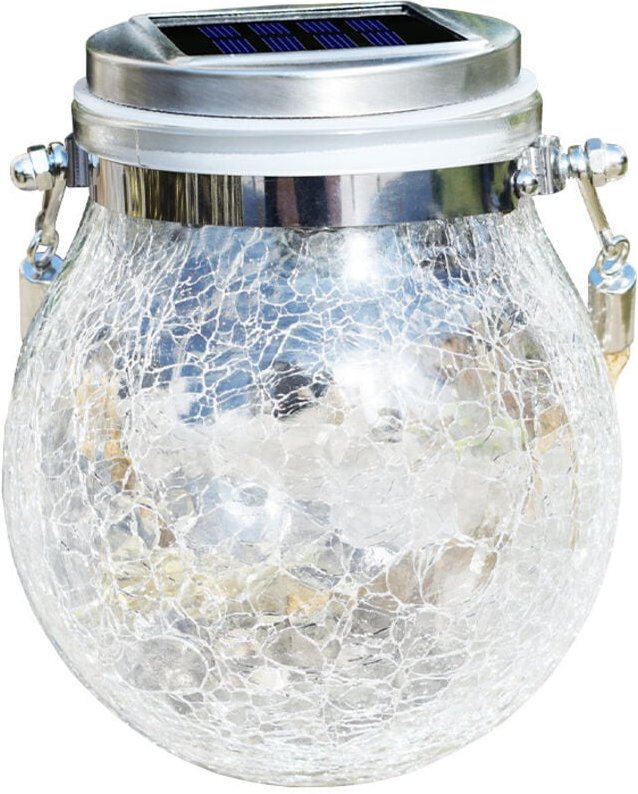 Solar-Gartenleuchten für den Außenbereich, 30 LED-Solarlichtkugel, Crackle-Glas, hängende Einmachglaslampe mit Strohbele...
