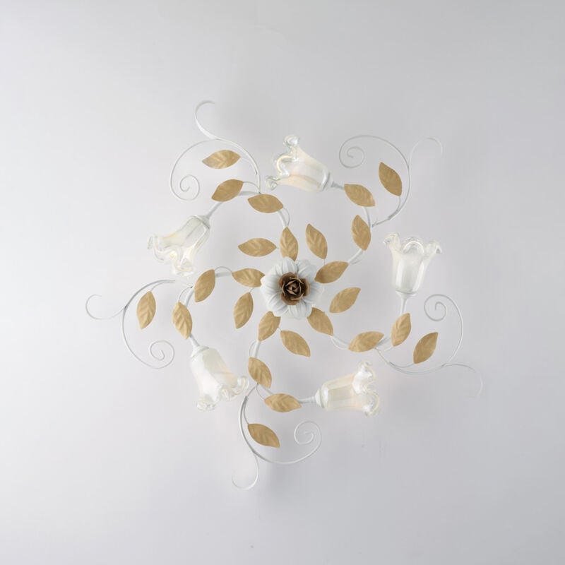 Bonetti Illumina - Cesto - Shabby Deckenleuchte aus weiß lackiertem Eisen 5 Lichter H.17 - Ø80 - BL274-PL5-BCO