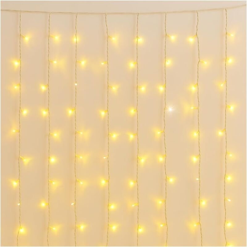 ETTROIT 200 LED-Lichterkette, 3M, gelbes Licht, weißes Kabel, IP65, ausziehbar, Blitzeffekt, mit 1 Meter gleichmäßigen D...