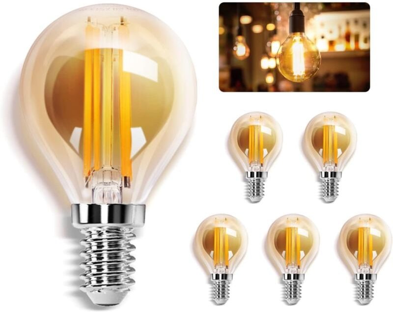 Ersandy - LED-Glühlampe E14, Warmweiß 2700 k, 400 lm, 4 w (entspricht 37 w), Retro-Edison-LED-Glühbirne G45, 5er-Pack [E...