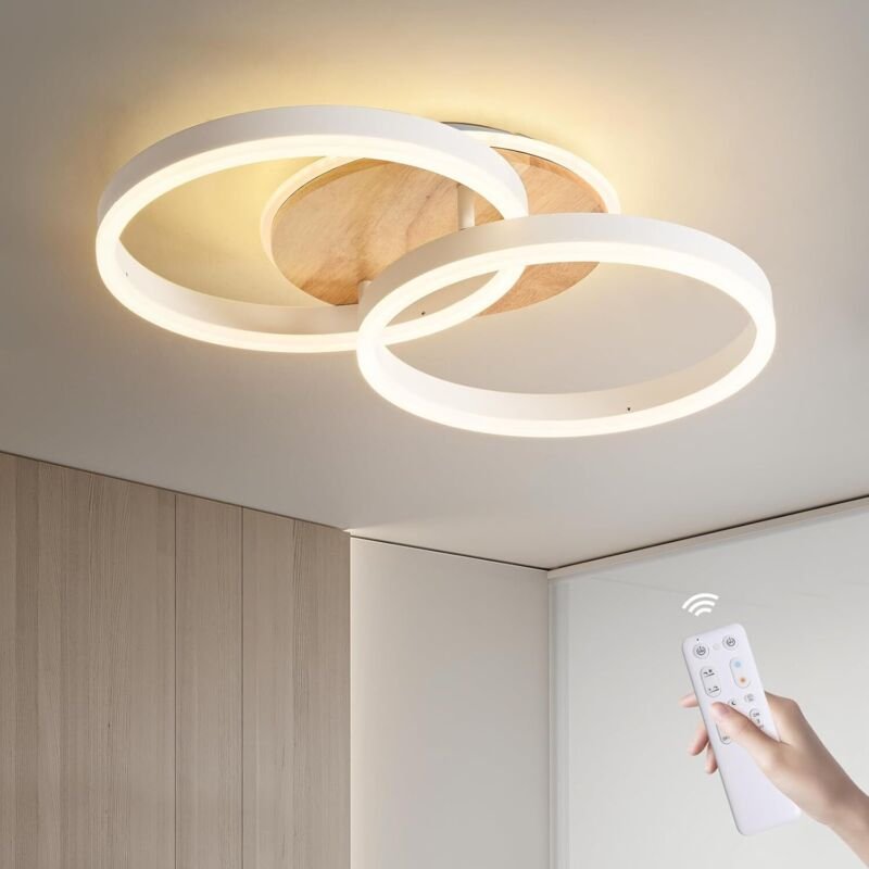 Amdelne LED Deckenlampe Wohnzimmer 50cm 2-Ringe Design, 36W Deckenleuchte Moderne mit Fernbedienung Dimmbar, aus Metall+...