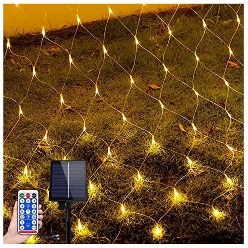 Solar Lichternetz Aussen 3x2m 250LEDs Lichterkette Warmweiß Lichterkettennetz mit 8 Leuchtmodi Speicherfunktion & Timer ...