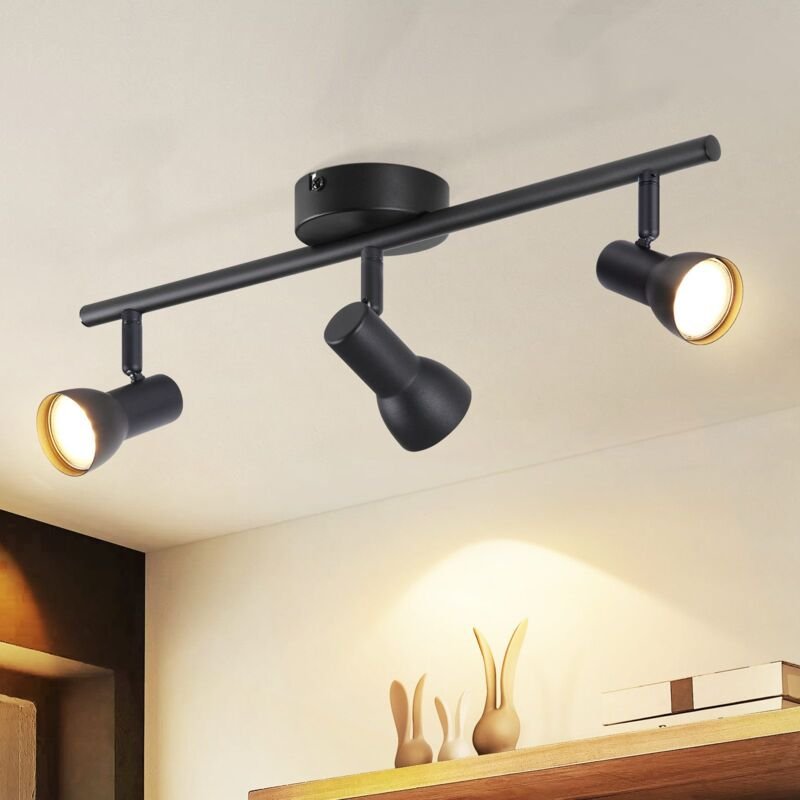 GBLY Deckenstrahler 3 Flammig Deckenlampe Flur - Schwarz Deckenleuchte Modern Design Innen Strahler Metall GU10 Deckensp...
